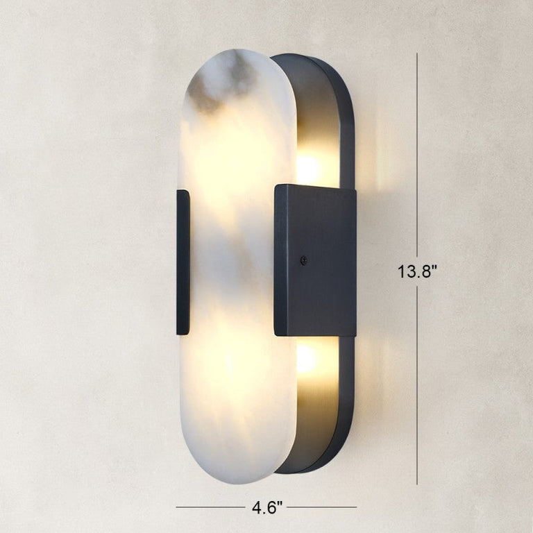 Black oval alabaster wall-sconce dimension drawing.