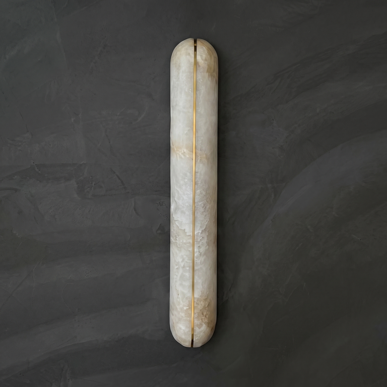 Ovale Modern Alabaster Linear Wall Sconce by Dalmivik, complete fixture view