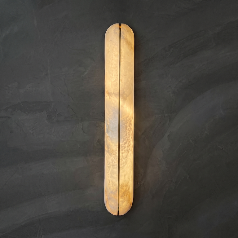 Ovale Modern Alabaster Linear Wall Sconce by Dalmivik, complete fixture view