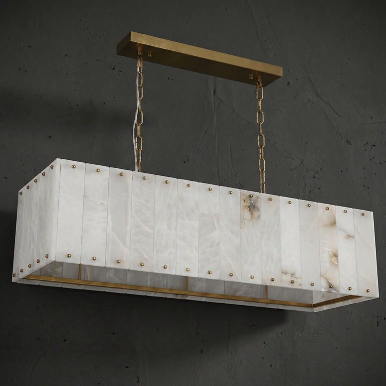 Vivian Modern Alabaster Rectangle Chandelier by Dalmivik, complete fixture view