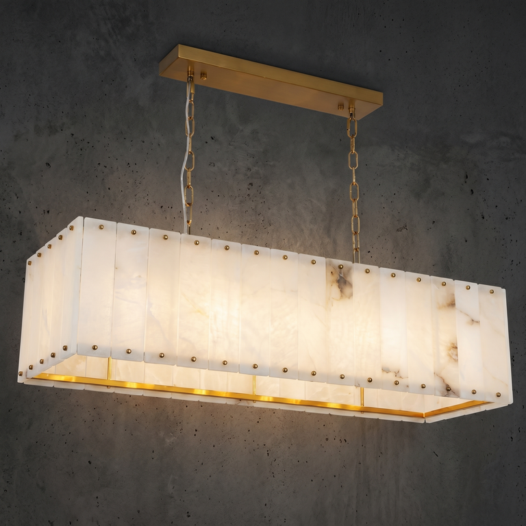 Vivian Modern Alabaster Rectangle Chandelier by Dalmivik, complete fixture view