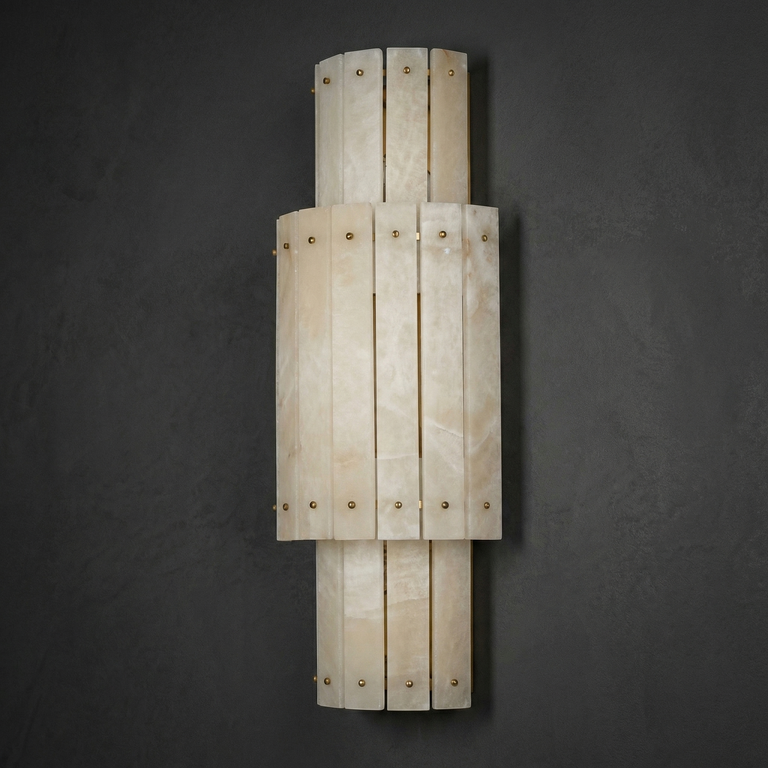 Vivian Alabaster Modern Tiered Wall Sconce by Dalmivik, complete fixture view