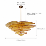 Petal Cascade Sculptural Glass Chandelier dimension and specification diagram