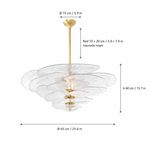 Petal Cascade Sculptural Glass Chandelier dimension and specification diagram