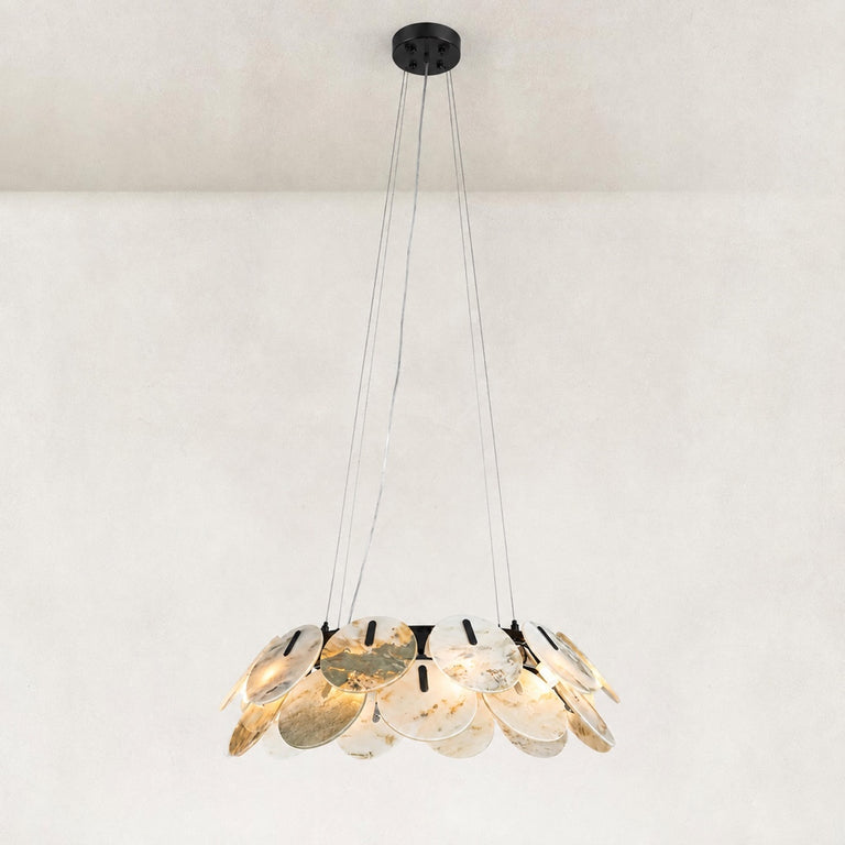 Petal Marble Chandelier 31.5" in Black metal finish, shown as a complete fixture