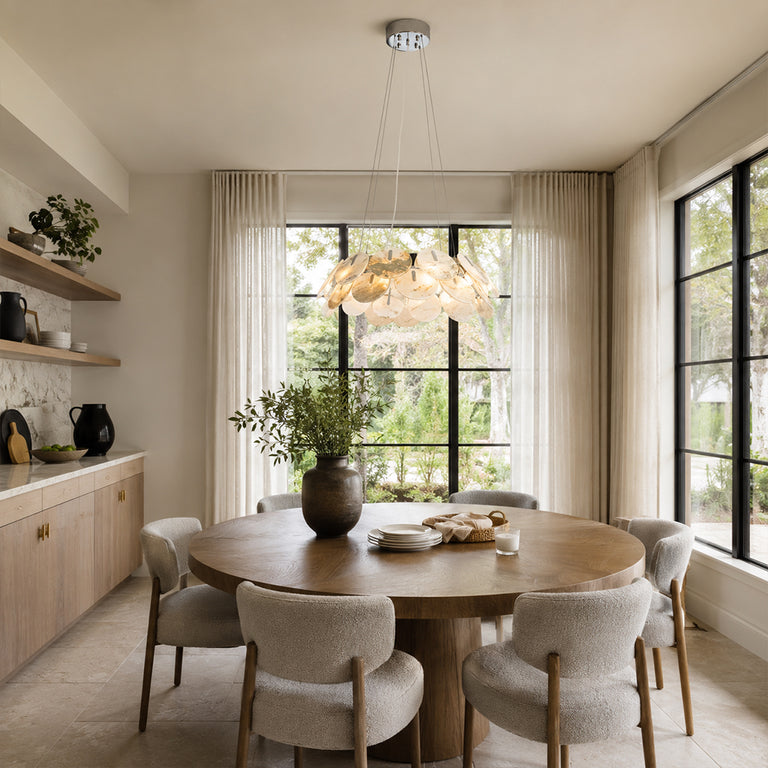 Petal Marble Chandelier 31.5" installed above a dining table