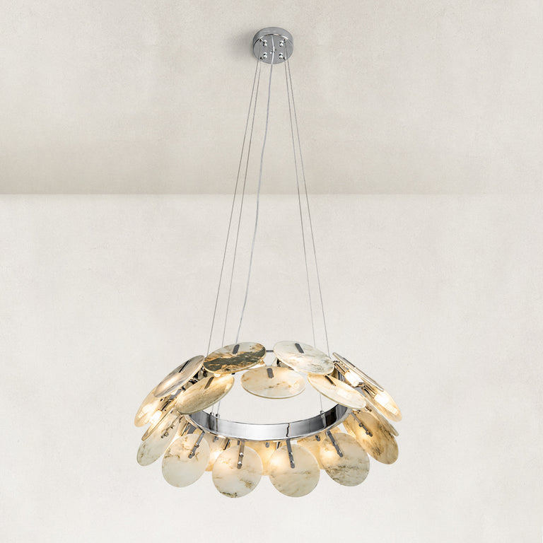 Product detail of Petal Marble Chandelier 31.5" against a neutral background
