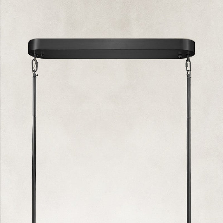 Black oval chandelier canopy and suspension rods.