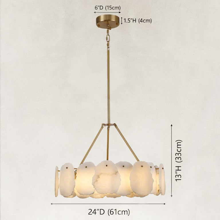 24-inch brass-tone petal chandelier dimension drawing.