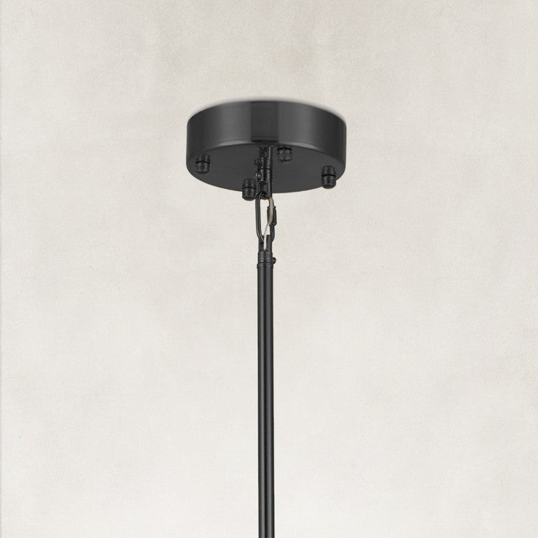 Black chandelier canopy and suspension rod.