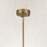 Brass-tone chandelier canopy and suspension rod.