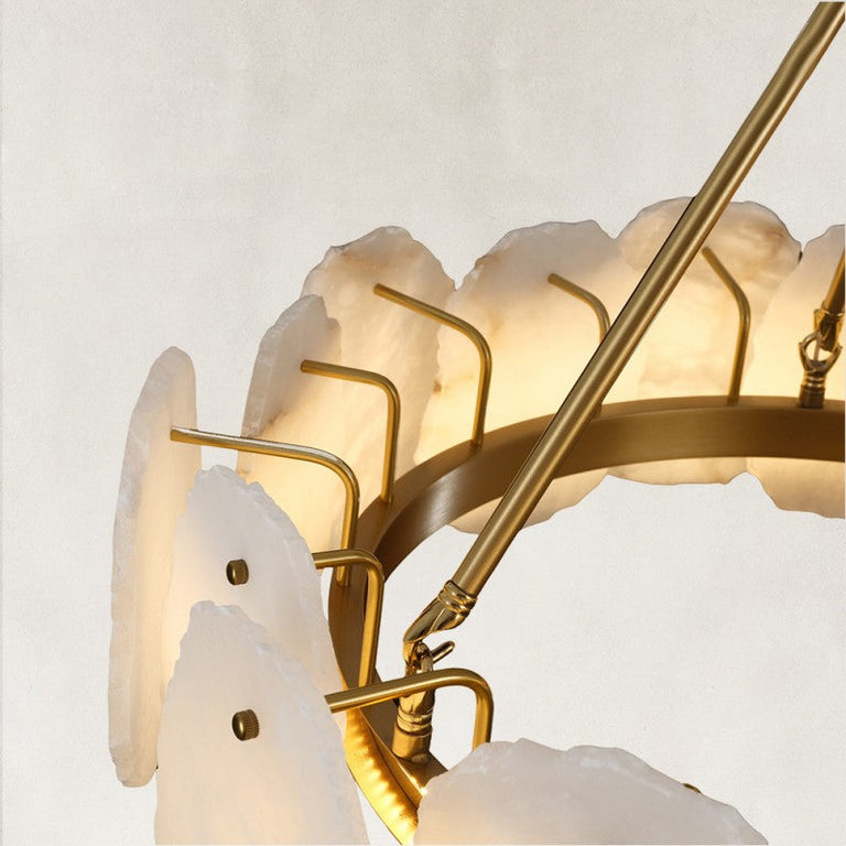 Inner brass-tone ring and illuminated petal panels.