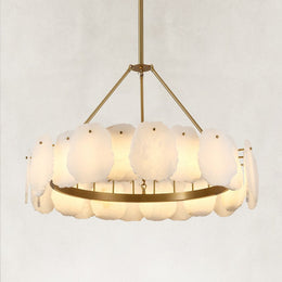 Petal Round LED Chandelier, 32 in in brass finish, complete fixture