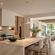 Polished Chrome Marble Drum Pendant installed above a dining table