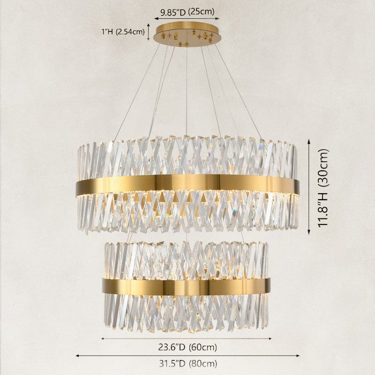 Two-tier prism ring chandelier dimension diagram