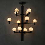 Ramo Globe Black Alabaster Chandelier by Dalmivik, complete fixture view