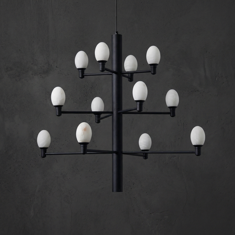 Ramo Alabaster Large Black Chandelier by Dalmivik, complete fixture view