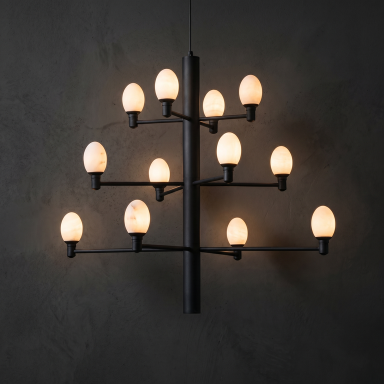 Ramo Alabaster Large Black Chandelier by Dalmivik, complete fixture view