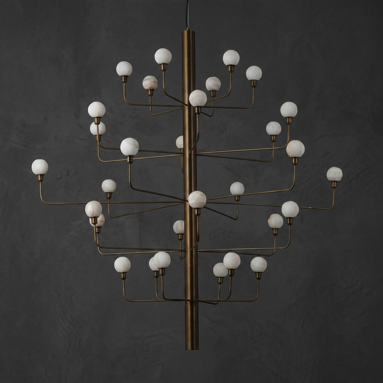 Ramo Alabaster Foyer Large Chandelier by Dalmivik, complete fixture view