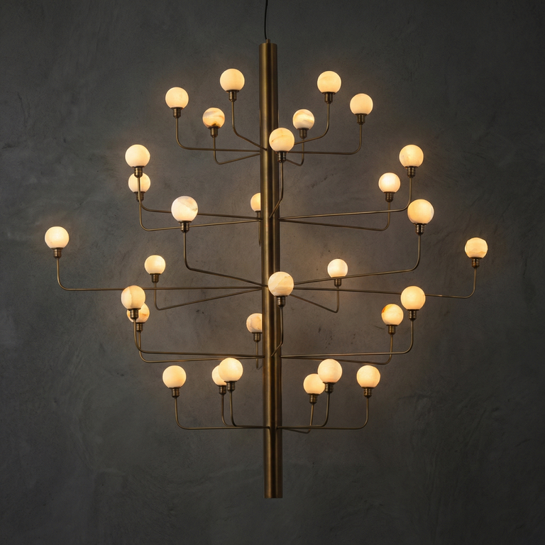 Ramo Alabaster Foyer Large Chandelier by Dalmivik, complete fixture view