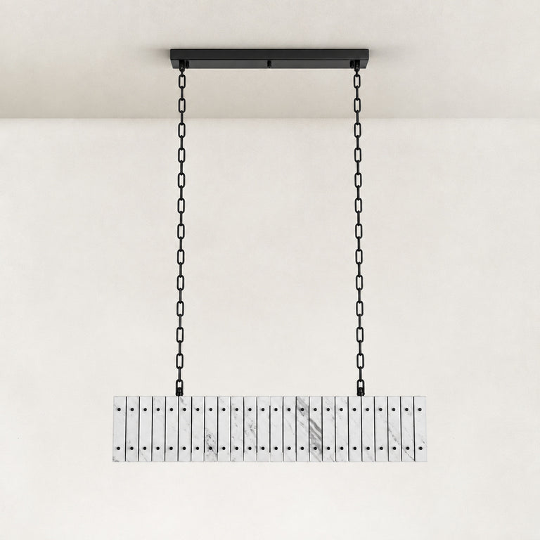 Rectangular Marble Island Pendant 47.2" in Black metal finish, shown as a complete fixture