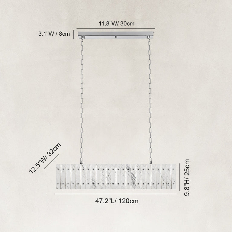 Dimension diagram for Rectangular Marble Island Pendant