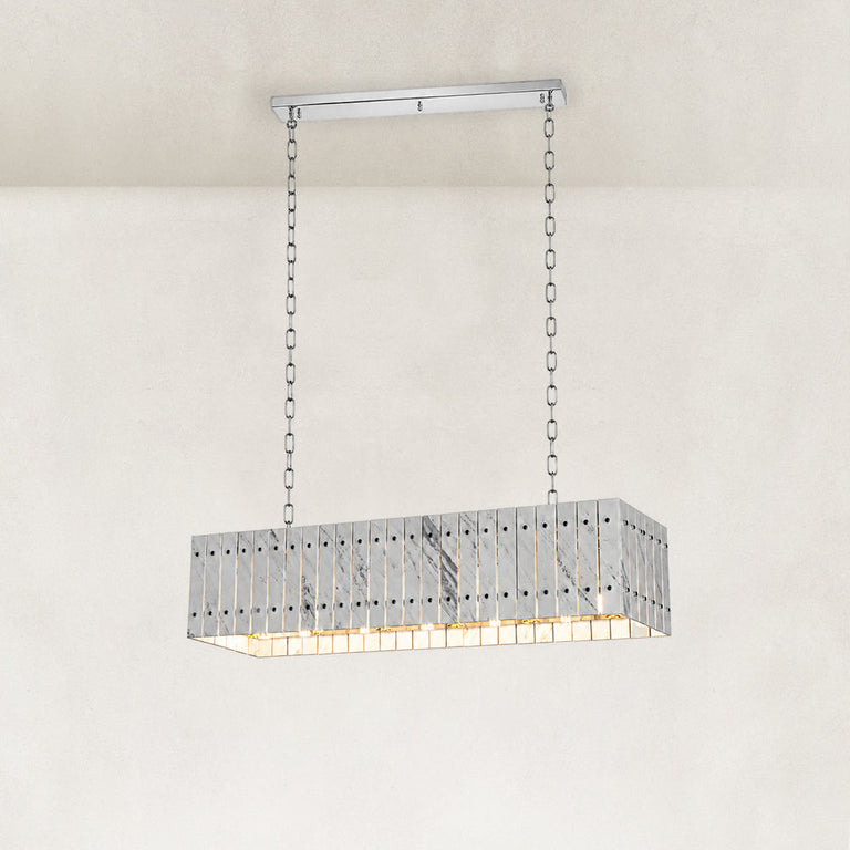 Product detail of Rectangular Marble Island Pendant against a neutral background