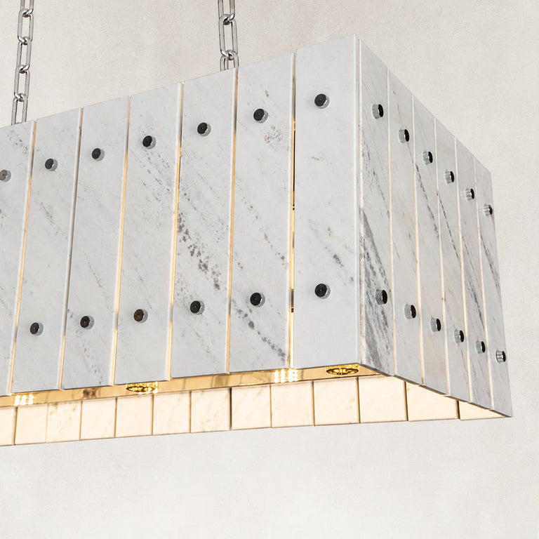 Product detail of Rectangular Marble Island Pendant against a neutral background