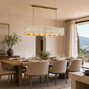 Rectangular Marble Lantern Pendant displayed in a furnished interior