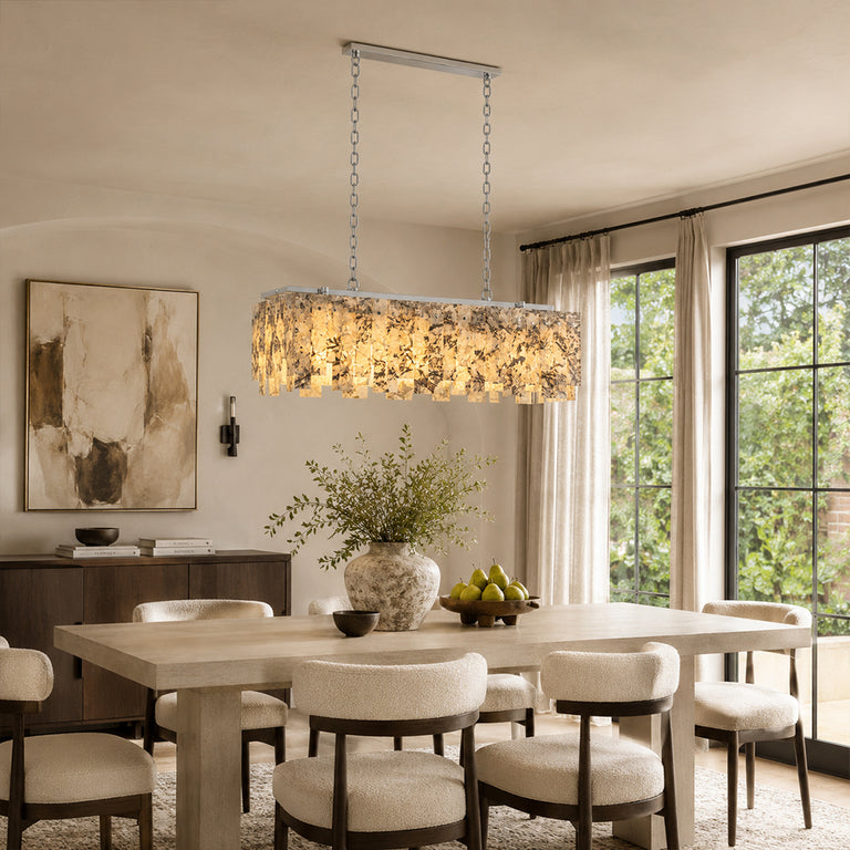 Rectangular Mosaic Marble Island Chandelier 47.2" displayed in a furnished interior