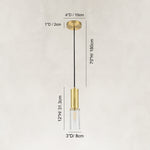 Dimensions of the brass ribbed glass cylinder mini pendant