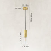 Dimensions of the brass ribbed glass cylinder mini pendant