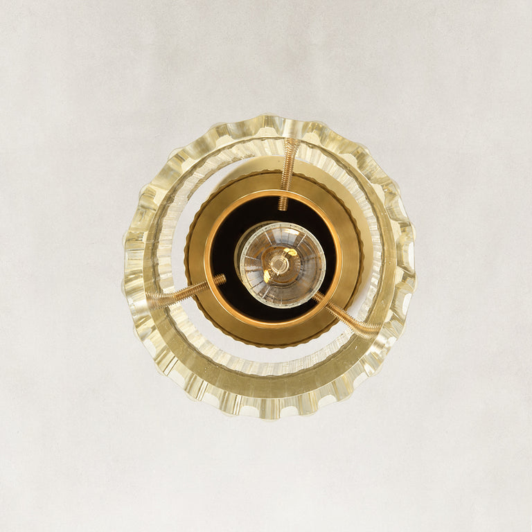 Underside detail of the brass ribbed glass mini pendant