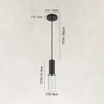 Dimensions of the matte-black ribbed glass cylinder mini pendant
