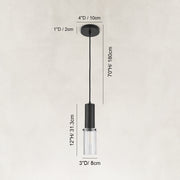 Dimensions of the matte-black ribbed glass cylinder mini pendant