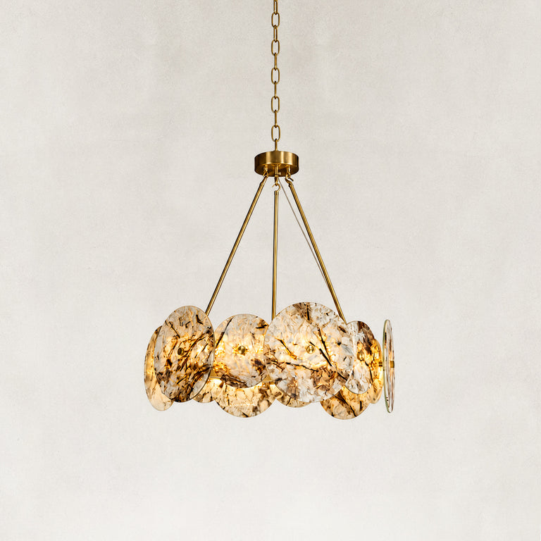 Product detail of Ringed Marble Disc Chandelier 23.6" against a neutral background