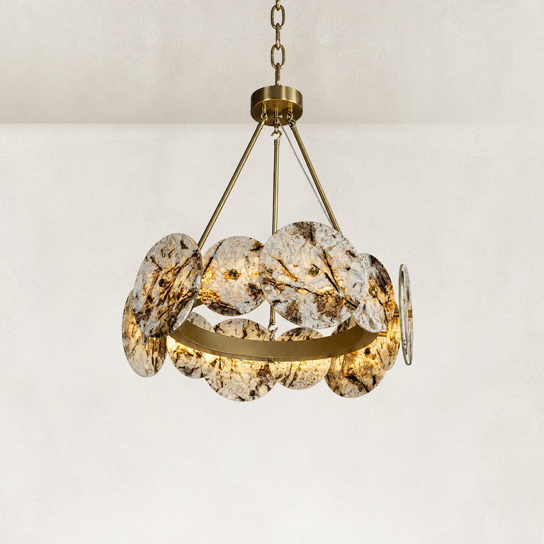 Product detail of Ringed Marble Disc Chandelier 23.6" against a neutral background