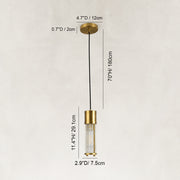 Dimensions of the brass ringed ribbed glass mini pendant