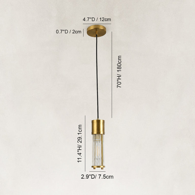 Dimensions of the brass ringed ribbed glass mini pendant