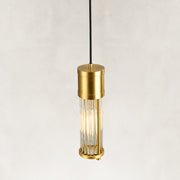 Clear glass rod detail on the brass ringed mini pendant