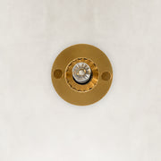 Underside detail of the brass ringed ribbed glass mini pendant
