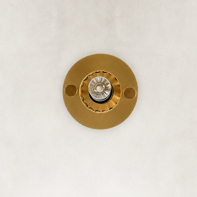 Underside detail of the brass ringed ribbed glass mini pendant