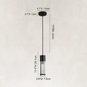 Dimensions of the matte-black ringed ribbed glass mini pendant