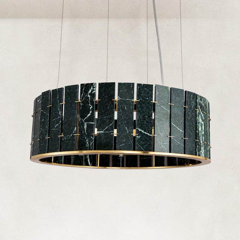 Product detail of Round Marble Halo Chandelier 31.5" against a neutral background