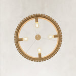 Neutral slatted ring chandelier, 24-inch four-holder underside.
