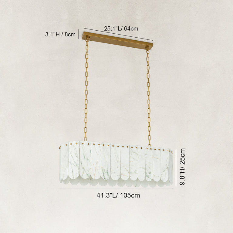 Dimension diagram for Scalloped White Marble Island Pendant