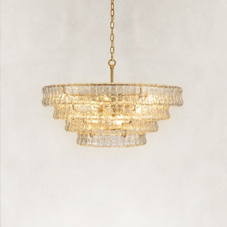 Sculpted Glass Drum Chandelier in Clear Glass - alternate angle