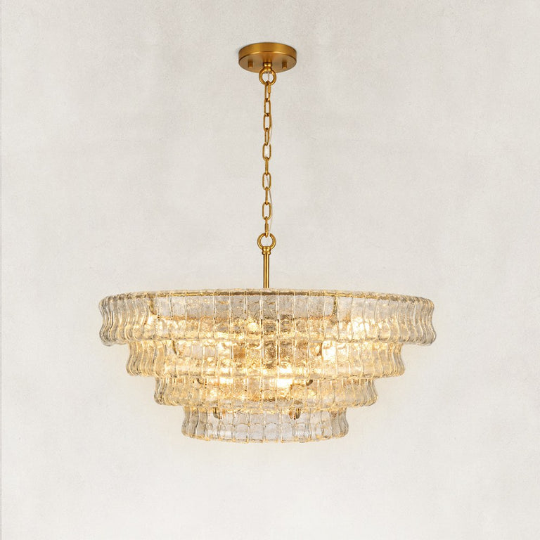 Sculpted Glass Drum Chandelier in Clear Glass - complete fixture