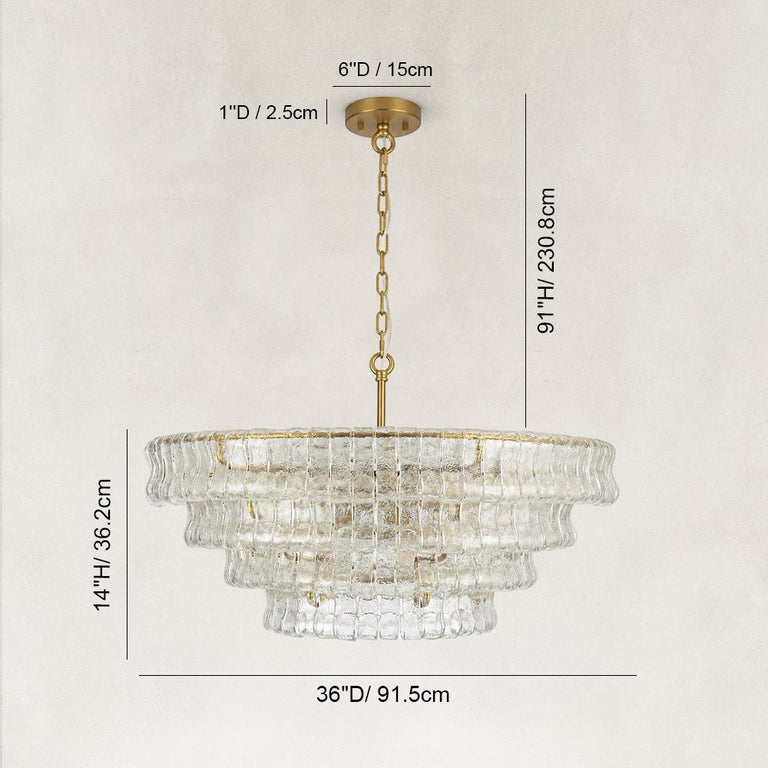 Sculpted Glass Drum Chandelier in Clear Glass - dimension diagram