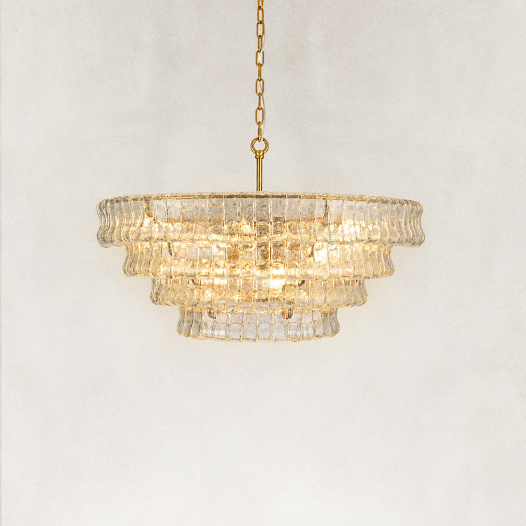 Clear glass chandelier detail.